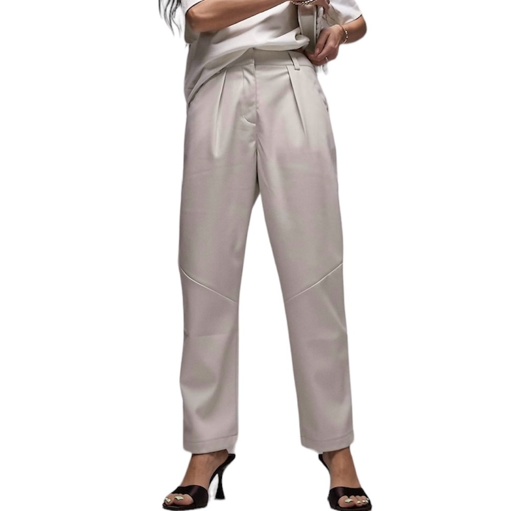 New Topshop Faux Leather Pleated High Waist Tapered Leg Pants Ecru Petite Size 4